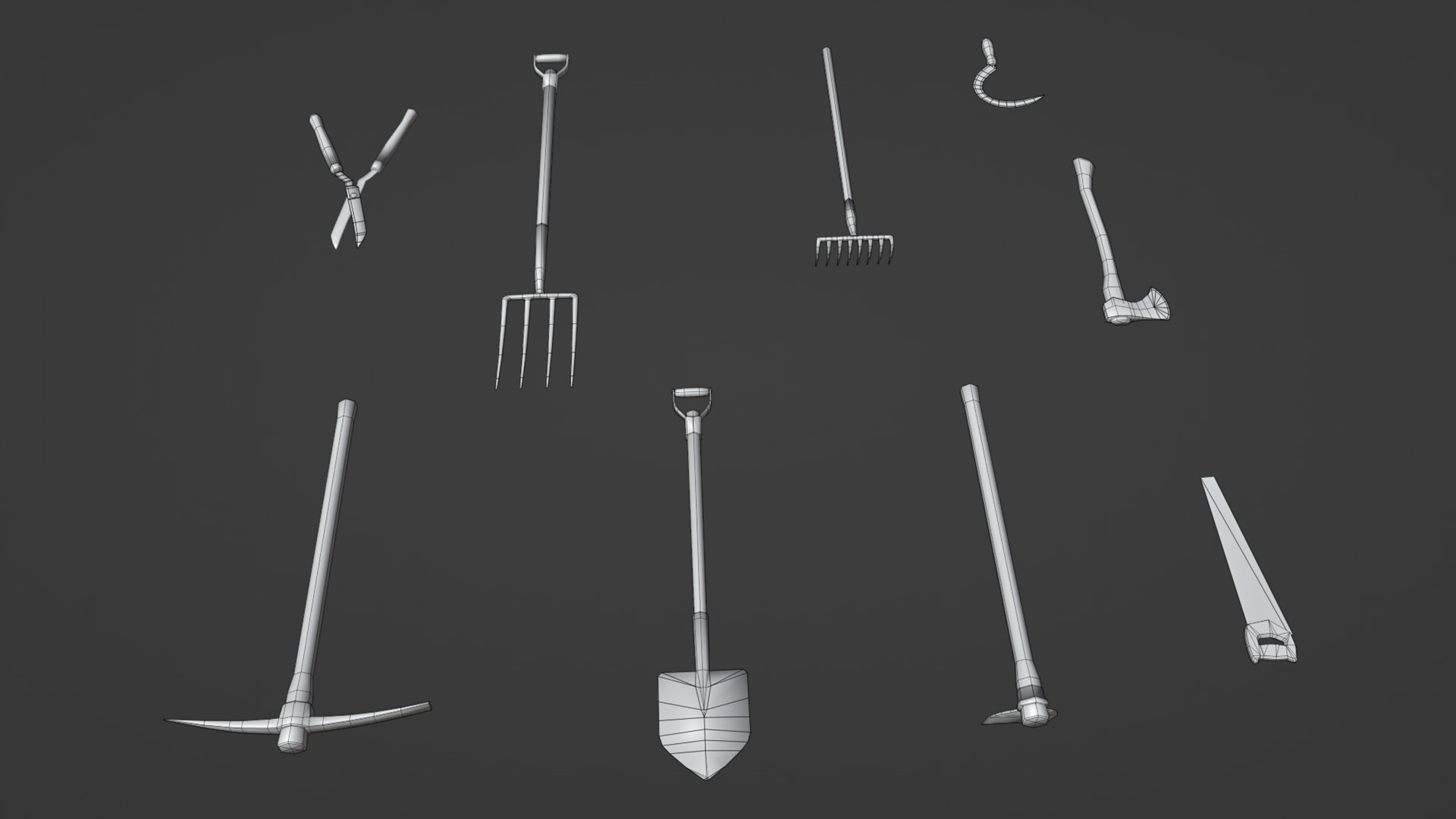 Old Farm Garden Tools Collection Low-poly 3D model_12