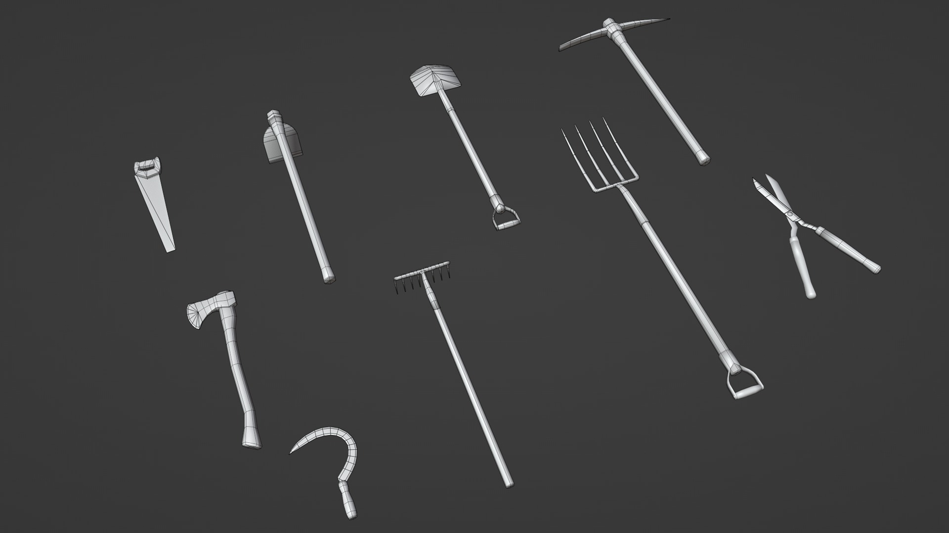 Old Farm Garden Tools Collection Low-poly 3D model_11
