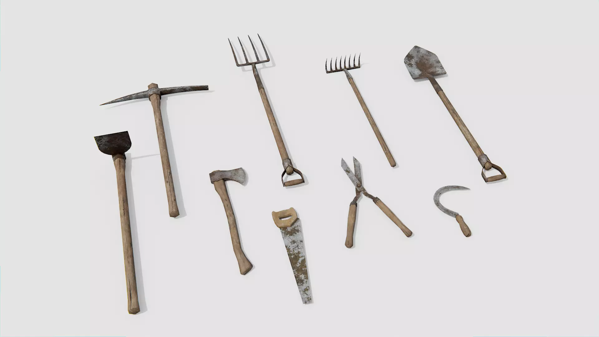 Old Farm Garden Tools Collection Low-poly 3D model_0