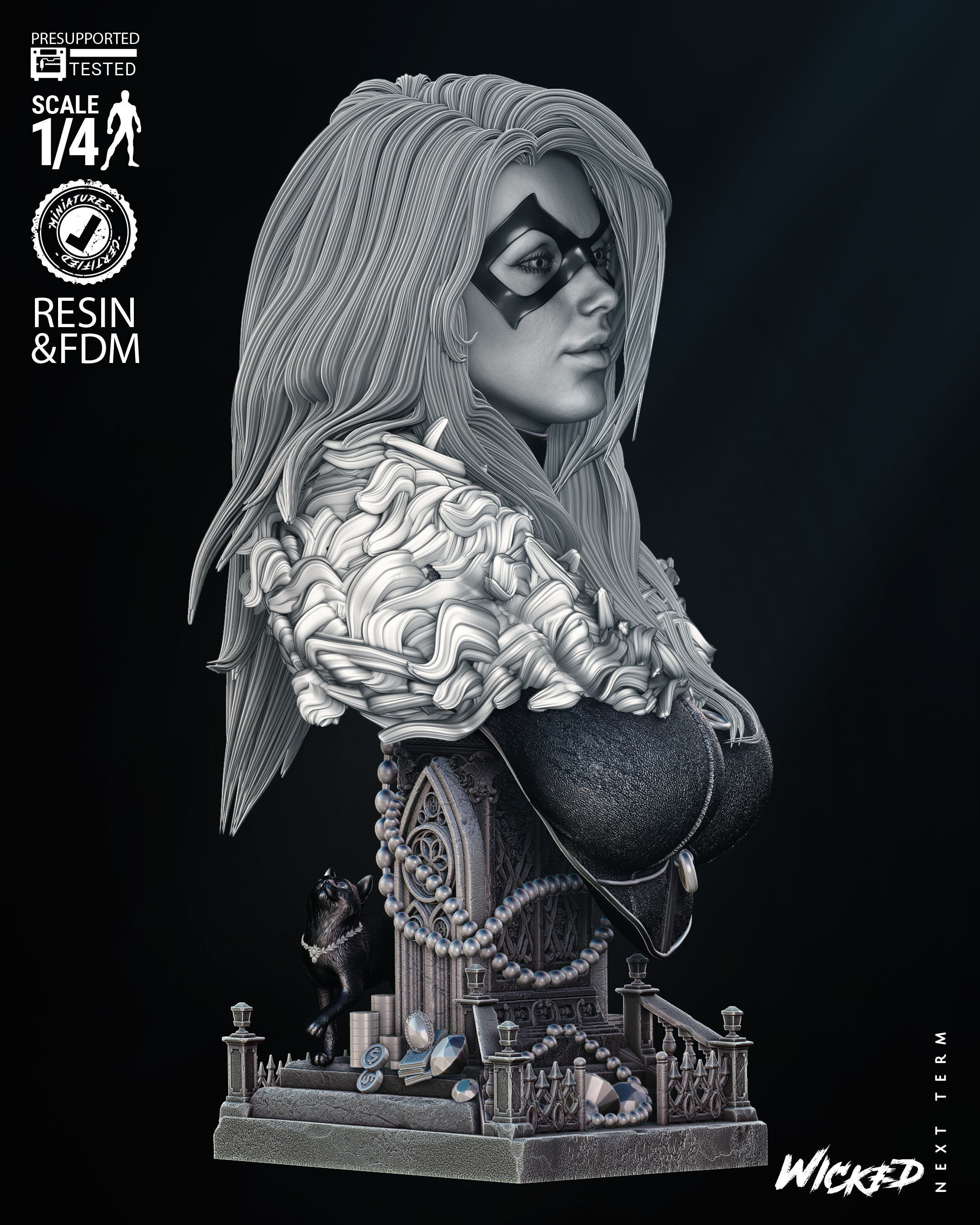 Wicked Marvel Black Cat Bust 3D print model_16