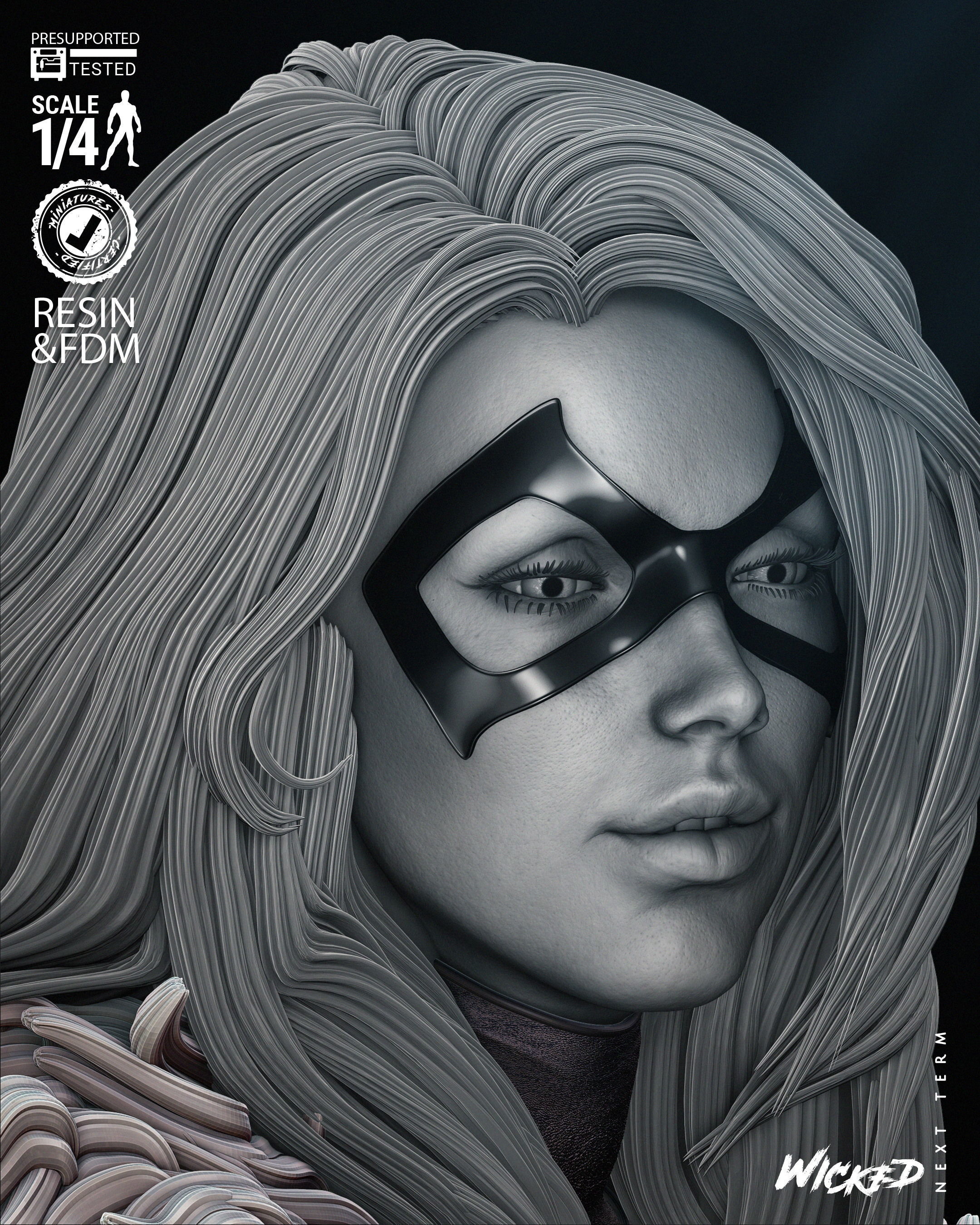 Wicked Marvel Black Cat Bust 3D print model_22