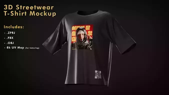 3D Streetwear Oversize T-Shirt Design Template Mockup