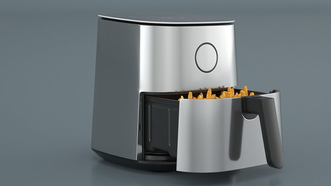 Air Fryer Steel with French Fries 3D model 3