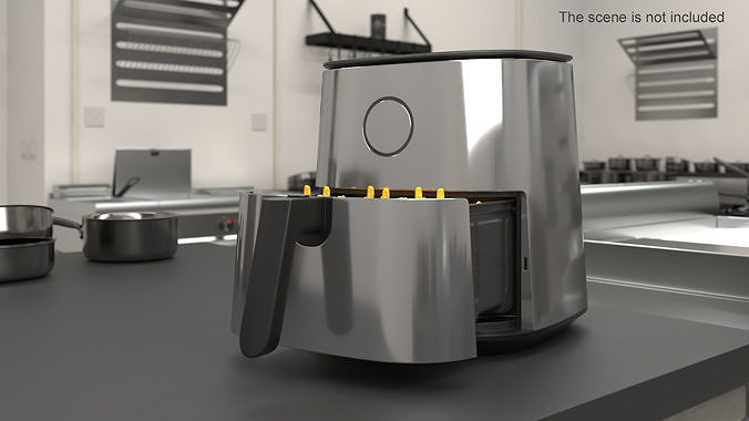 Air Fryer Steel with French Fries 3D model 2