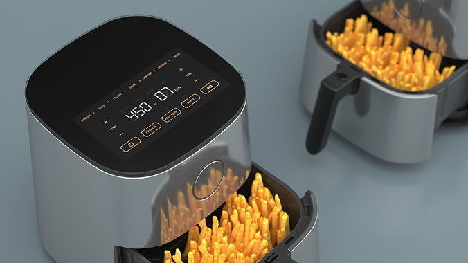 Air Fryer Steel with French Fries 3D model 7