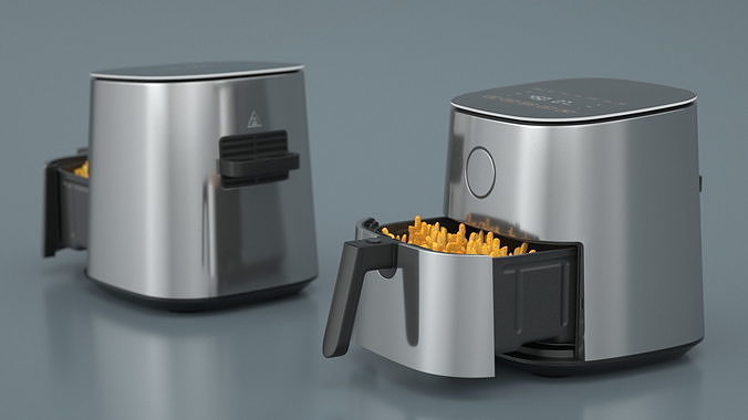 Air Fryer Steel with French Fries 3D model 4