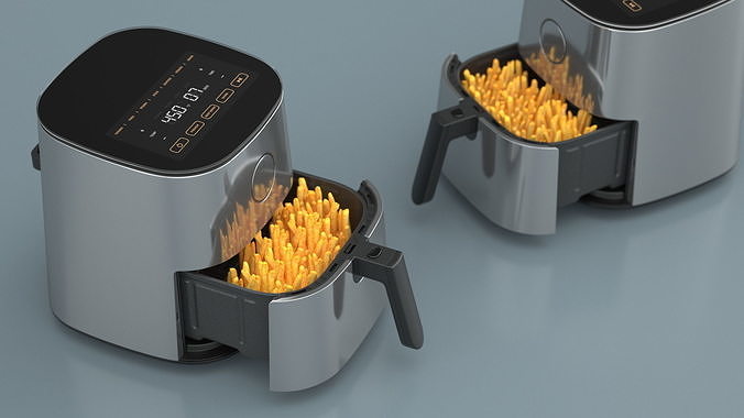 Air Fryer Steel with French Fries 3D model 6