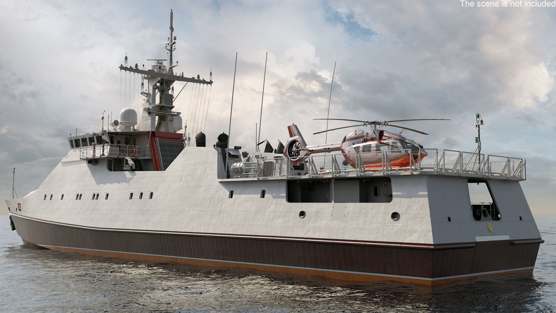 Coast Guard Ship with Helicopter Rigged 3D model