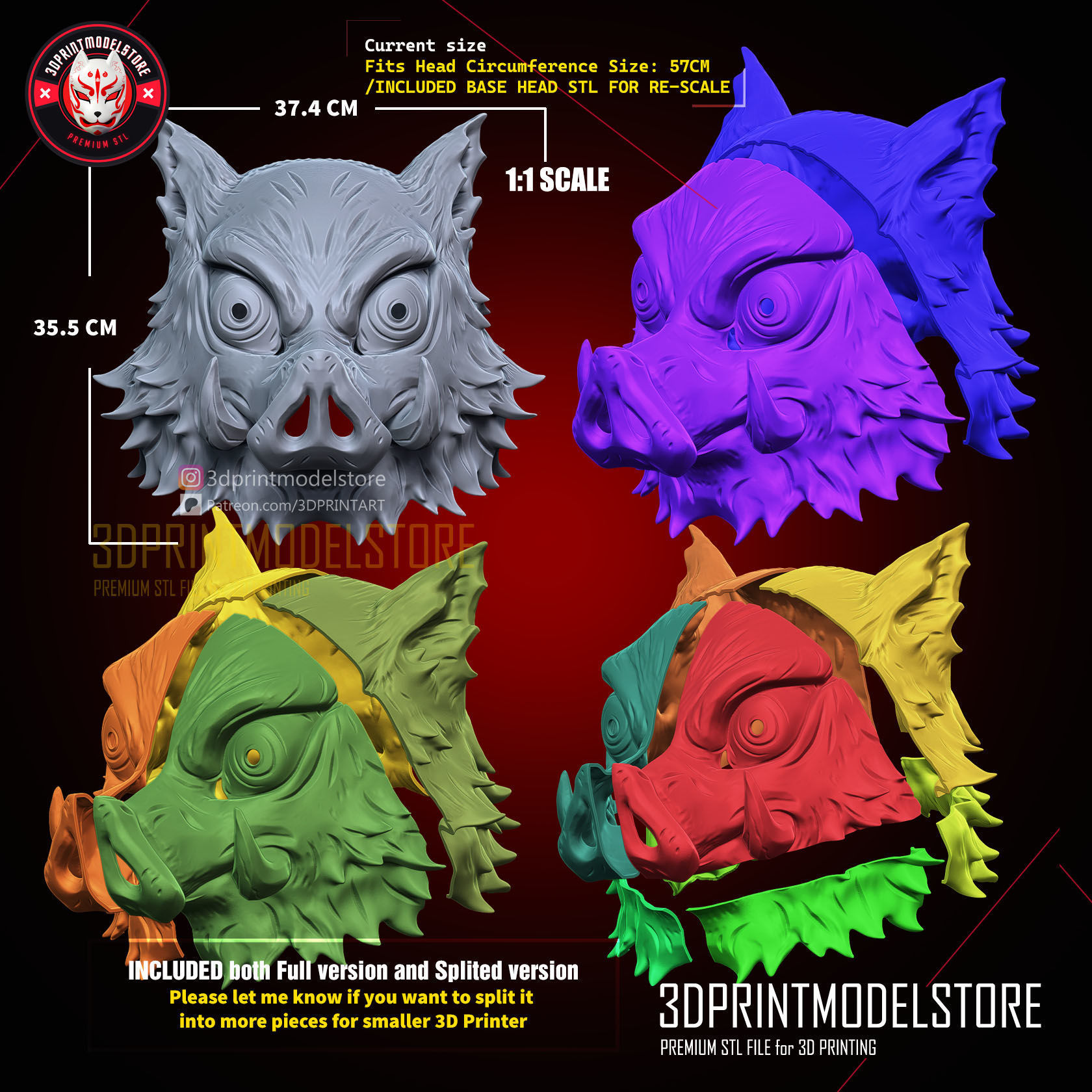 Demon Slayer Inosuke Mask - Kimetsu no Yaiba Cosplay 3D print model_7