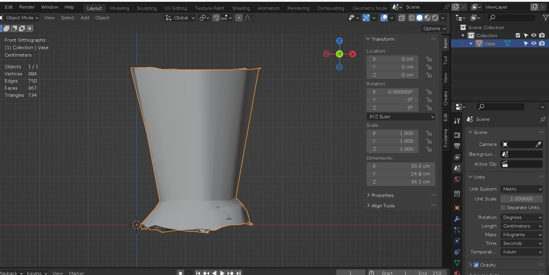 Vase in bark material and damaged shape Low-poly 3D model_14