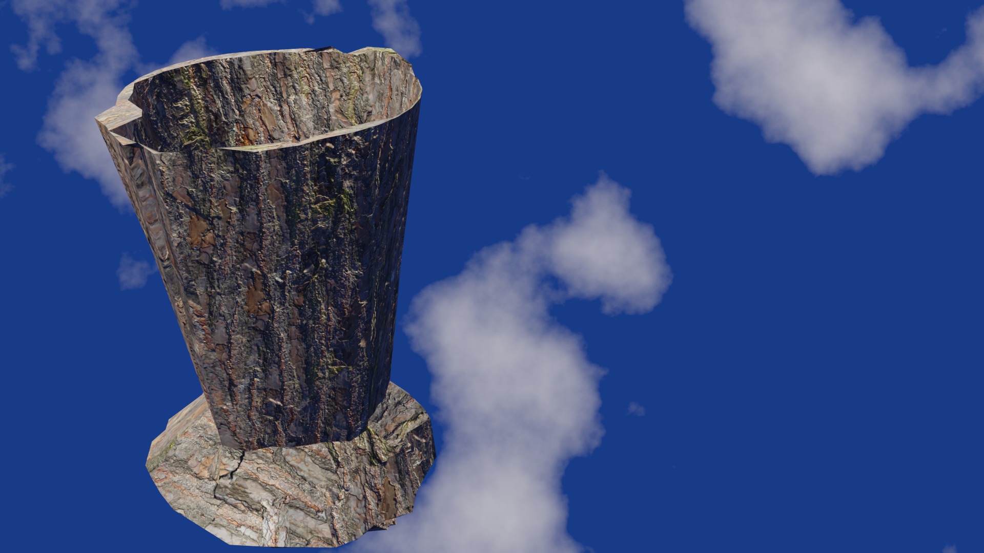 Vase in bark material and damaged shape Low-poly 3D model_2