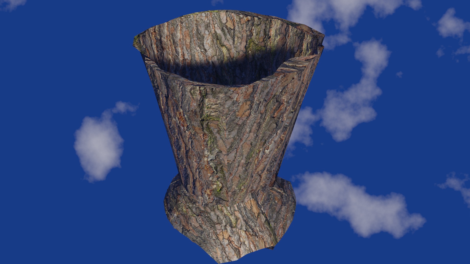 Vase in bark material and damaged shape Low-poly 3D model_11