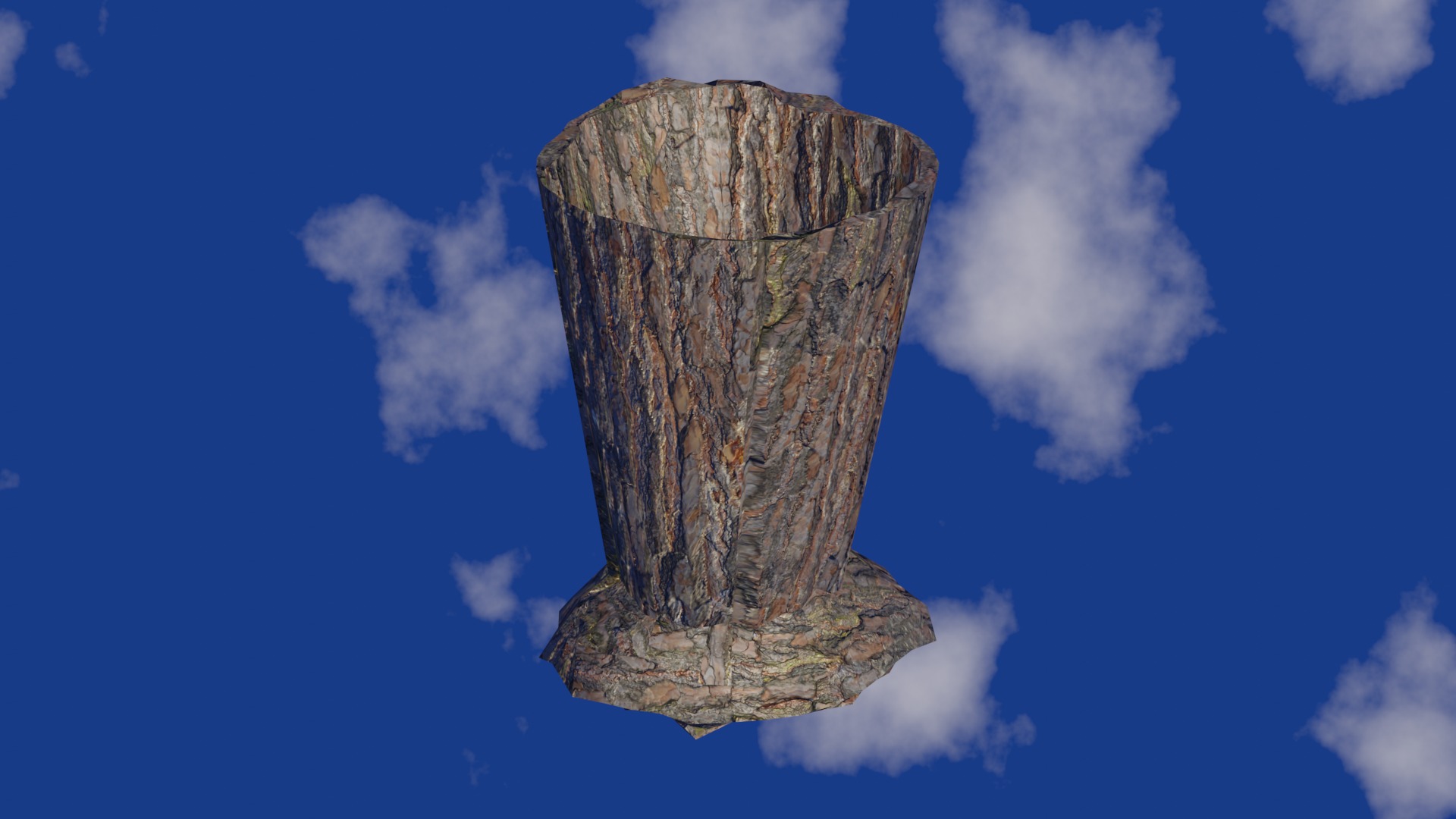 Vase in bark material and damaged shape Low-poly 3D model_5