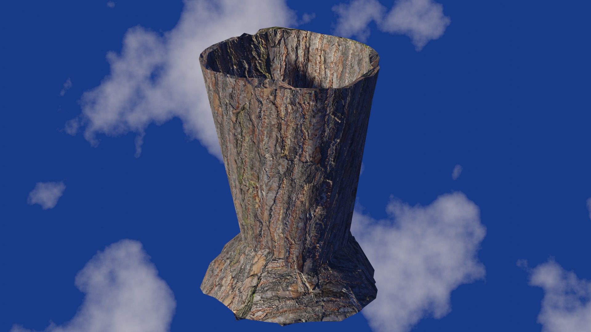 Vase in bark material and damaged shape Low-poly 3D model_1