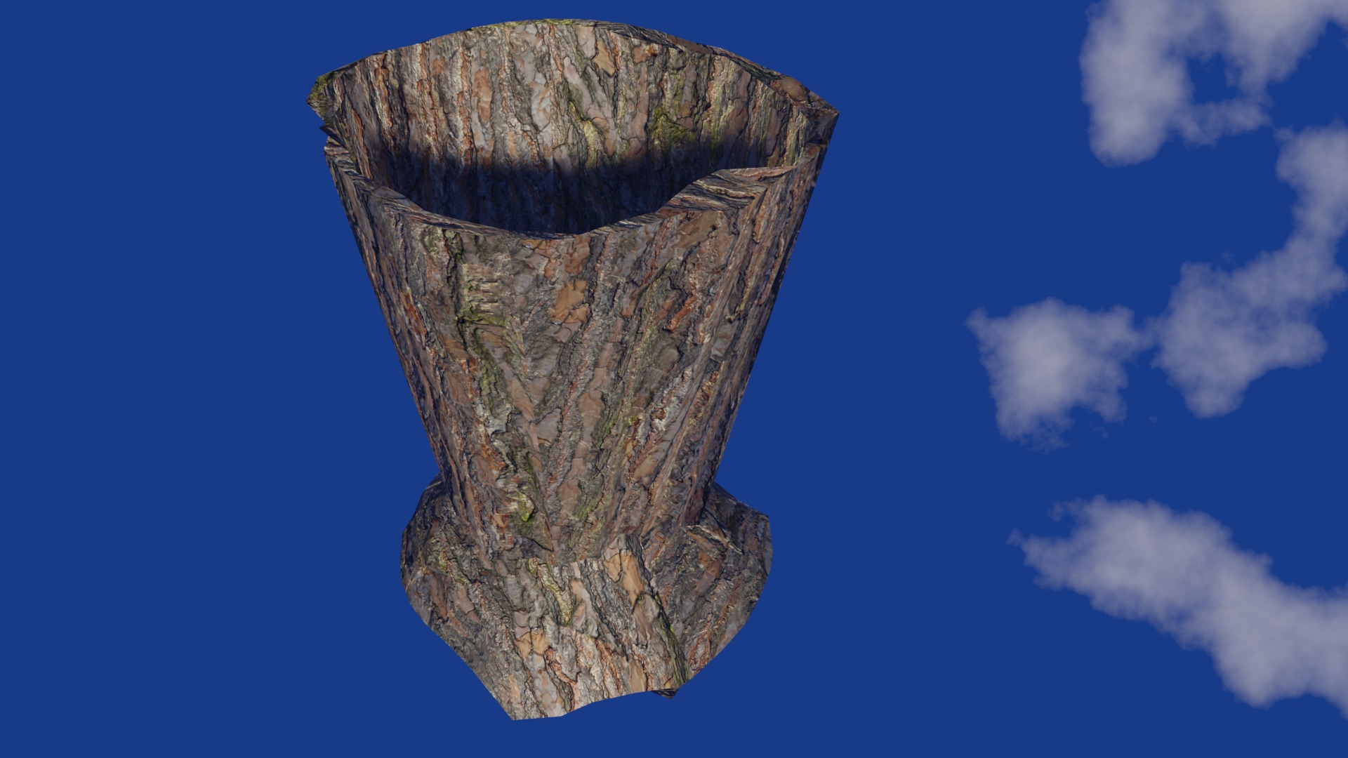 Vase in bark material and damaged shape Low-poly 3D model_12