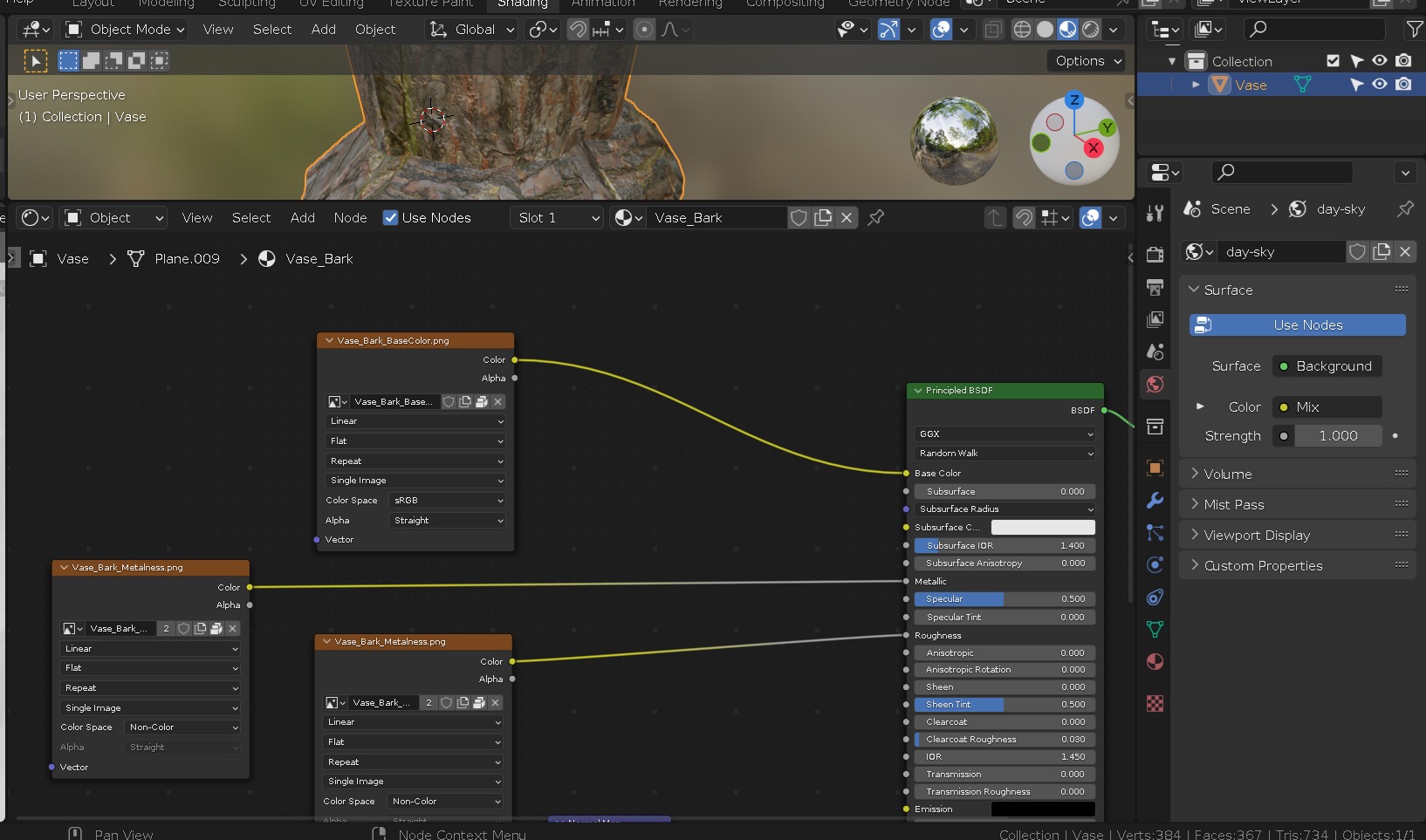 Vase in bark material and damaged shape Low-poly 3D model_17