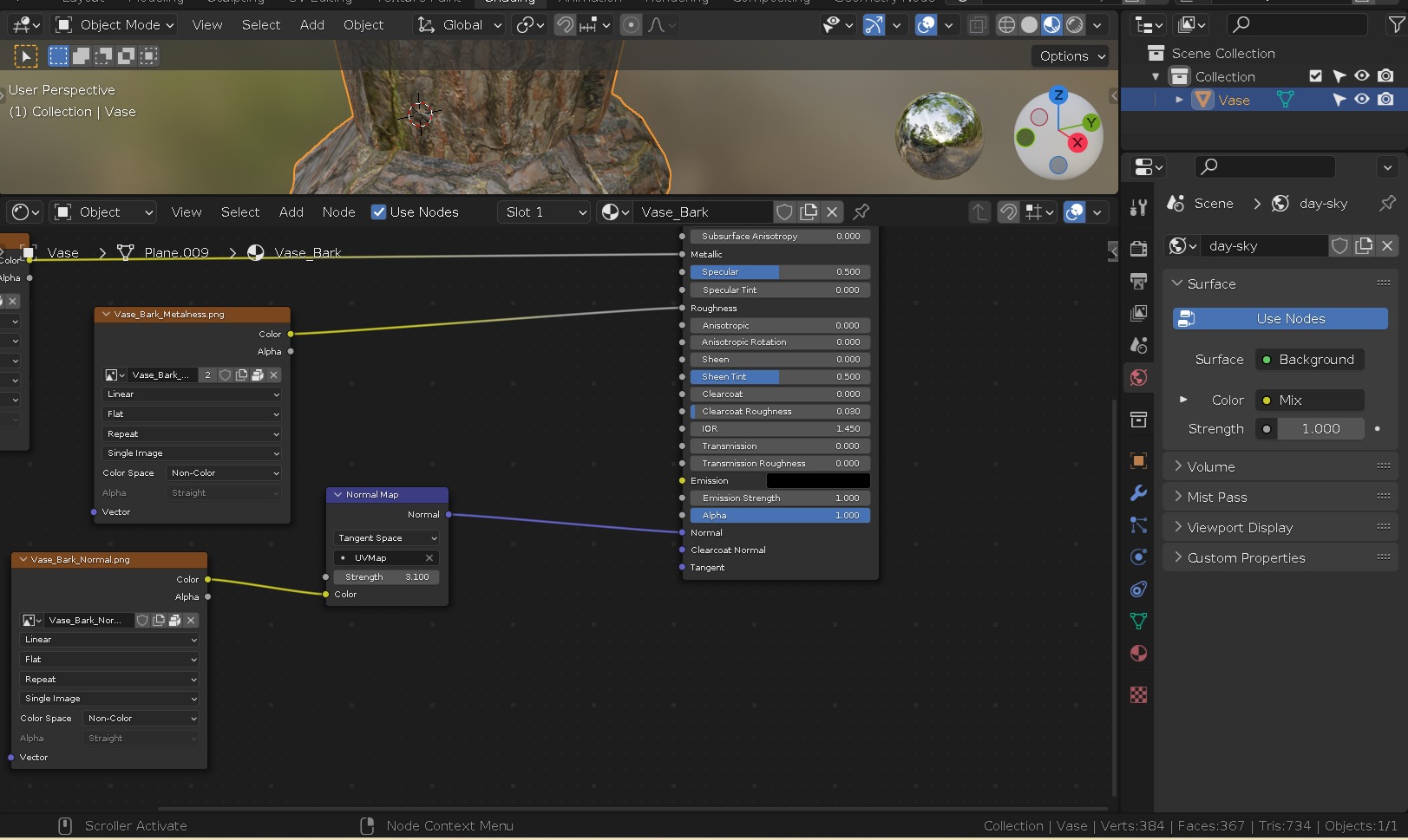Vase in bark material and damaged shape Low-poly 3D model_19