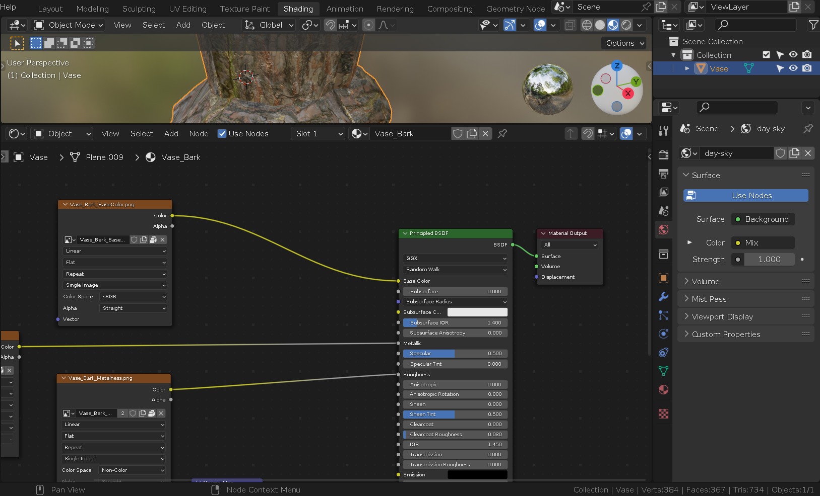 Vase in bark material and damaged shape Low-poly 3D model_18