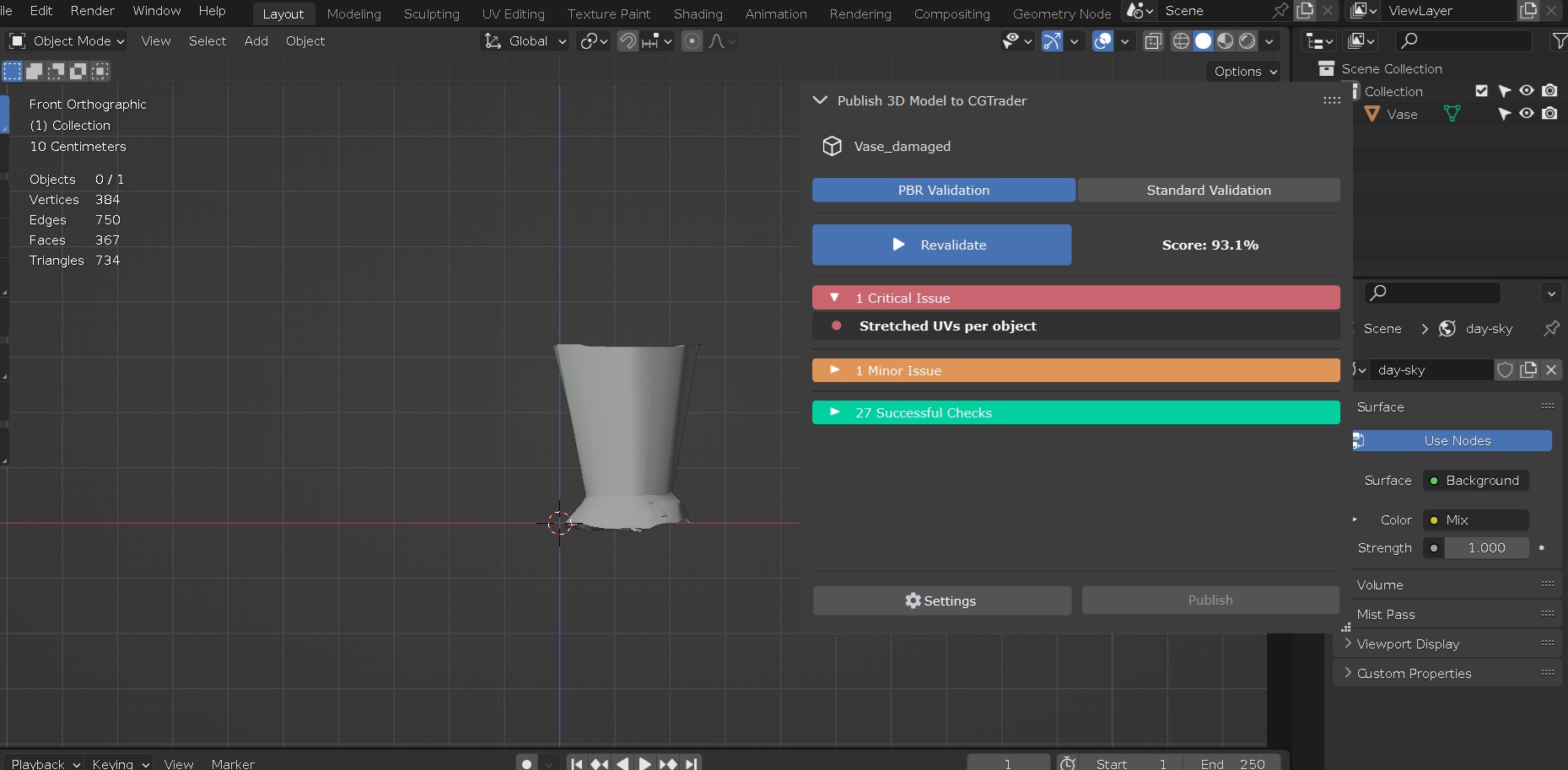 Vase in bark material and damaged shape Low-poly 3D model_16