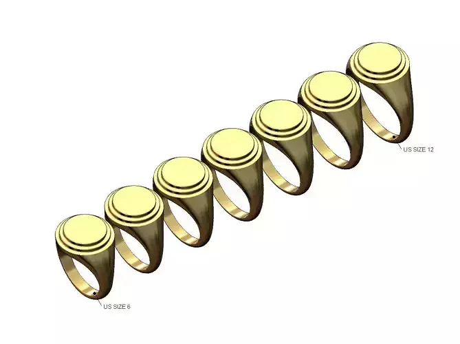 Stepped 15mm round signet ring miniset US sizes 6to12