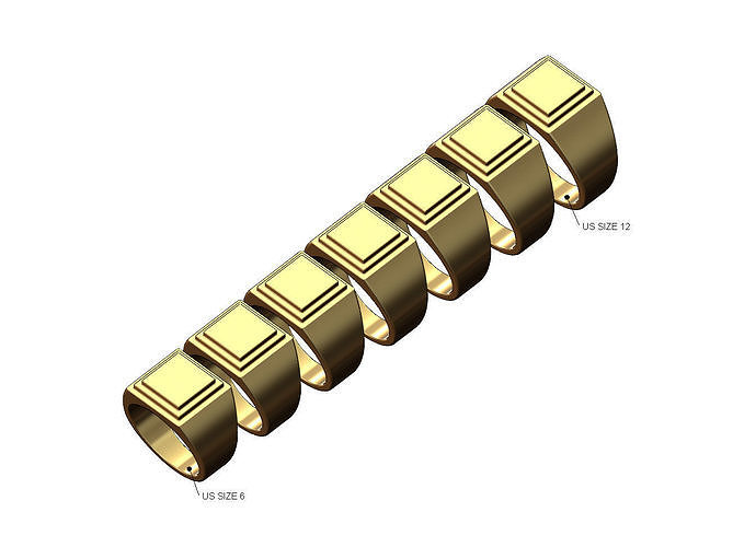 Stepped 13x13mm square signet ring miniset US sizes 6to12 3D print model