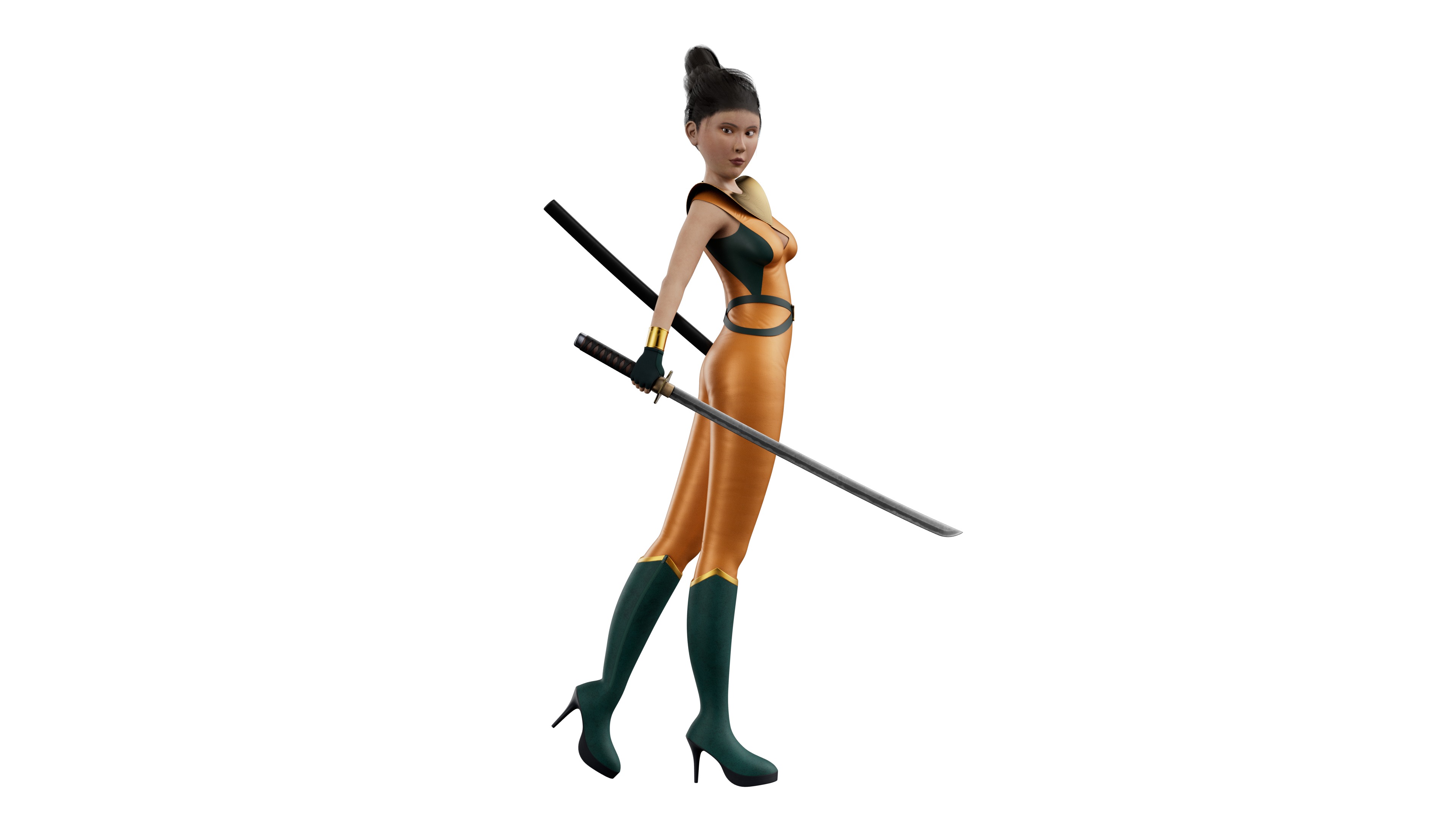 Semi-Realistic Warrior Girl Feng Huo With RIG Low-poly 3D model_3