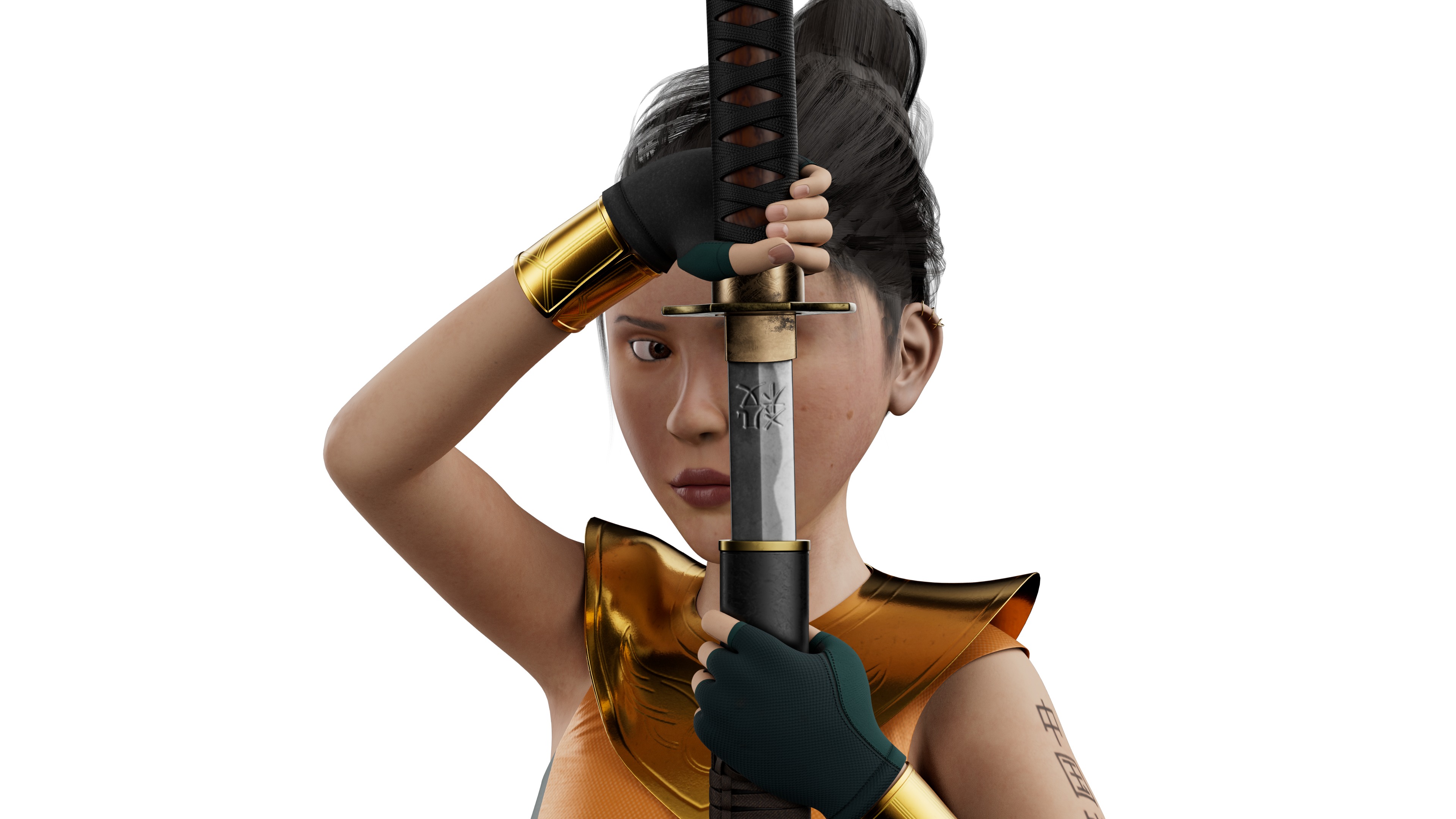 Semi-Realistic Warrior Girl Feng Huo With RIG Low-poly 3D model_6