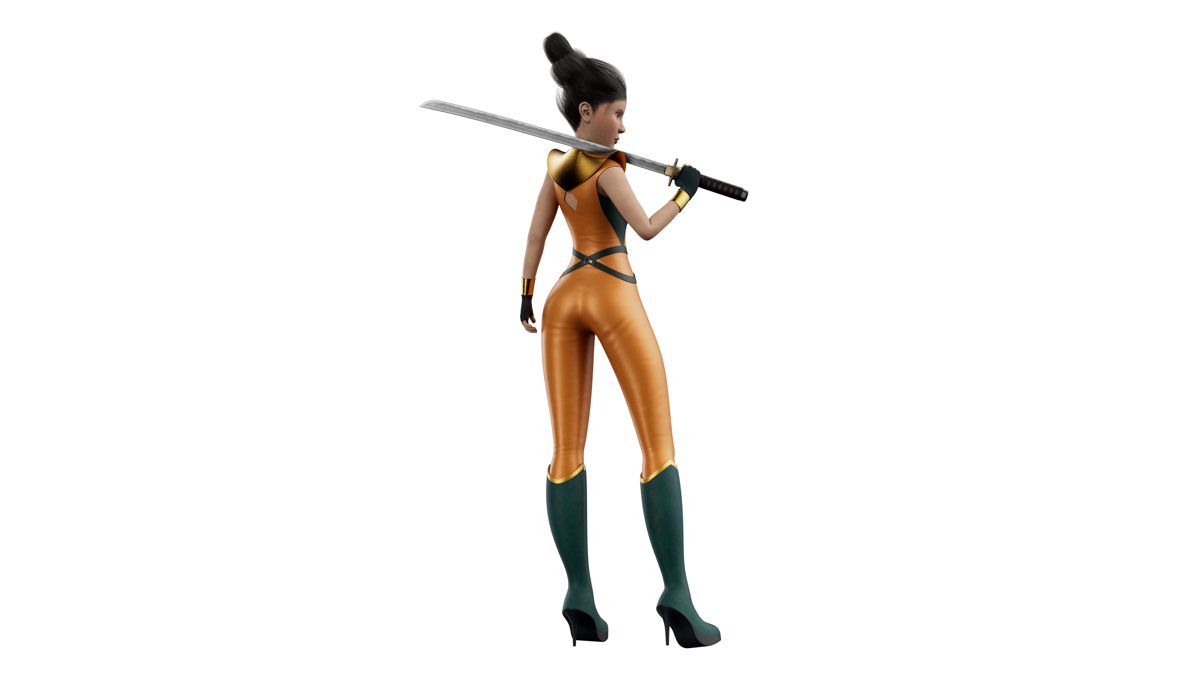 Semi-Realistic Warrior Girl Feng Huo With RIG Low-poly 3D model_4