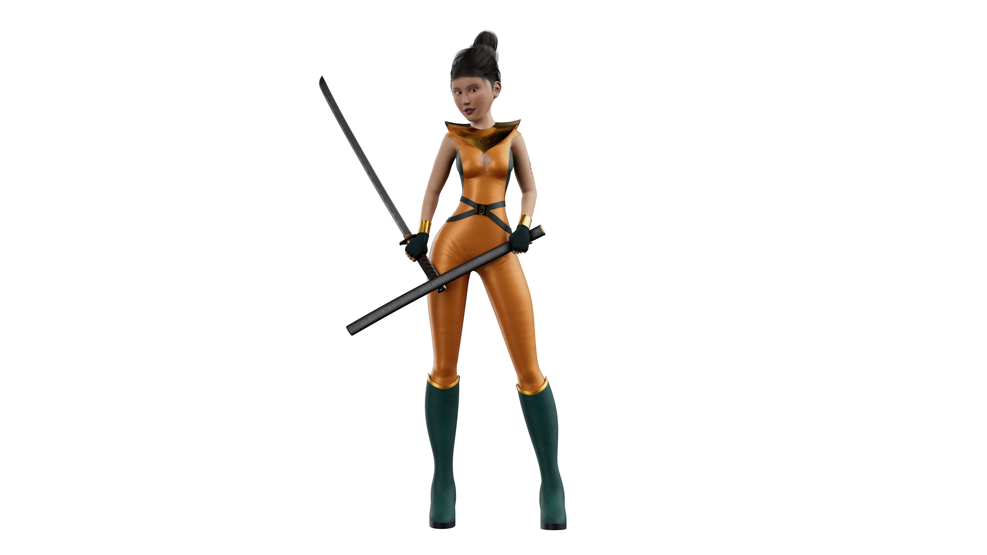 Semi-Realistic Warrior Girl Feng Huo With RIG Low-poly 3D model_2