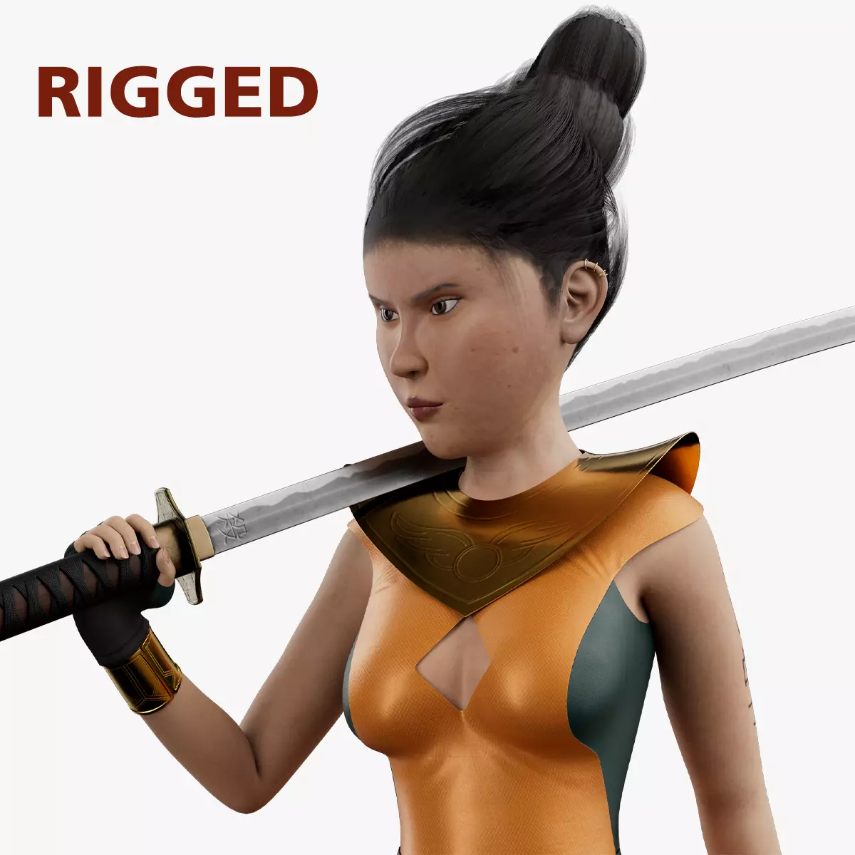 Semi-Realistic Warrior Girl Feng Huo With RIG Low-poly 3D model_0