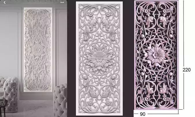 carved floral asian panel 3D model