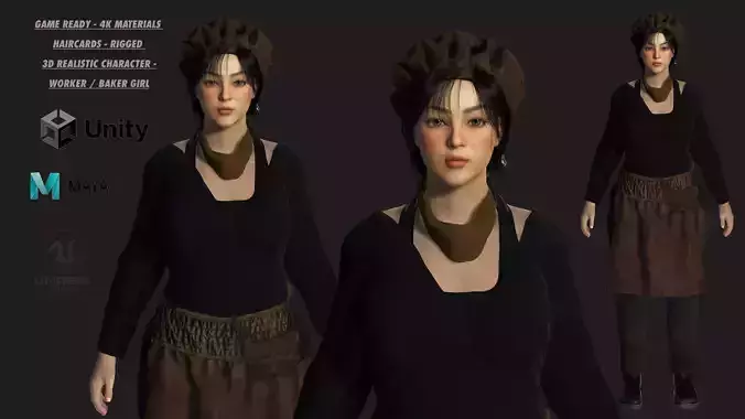 AAA 3D REALISTIC CHARACTER - WORKER  BAKER GIRL SHOPKEEPER Low-poly 3D model
