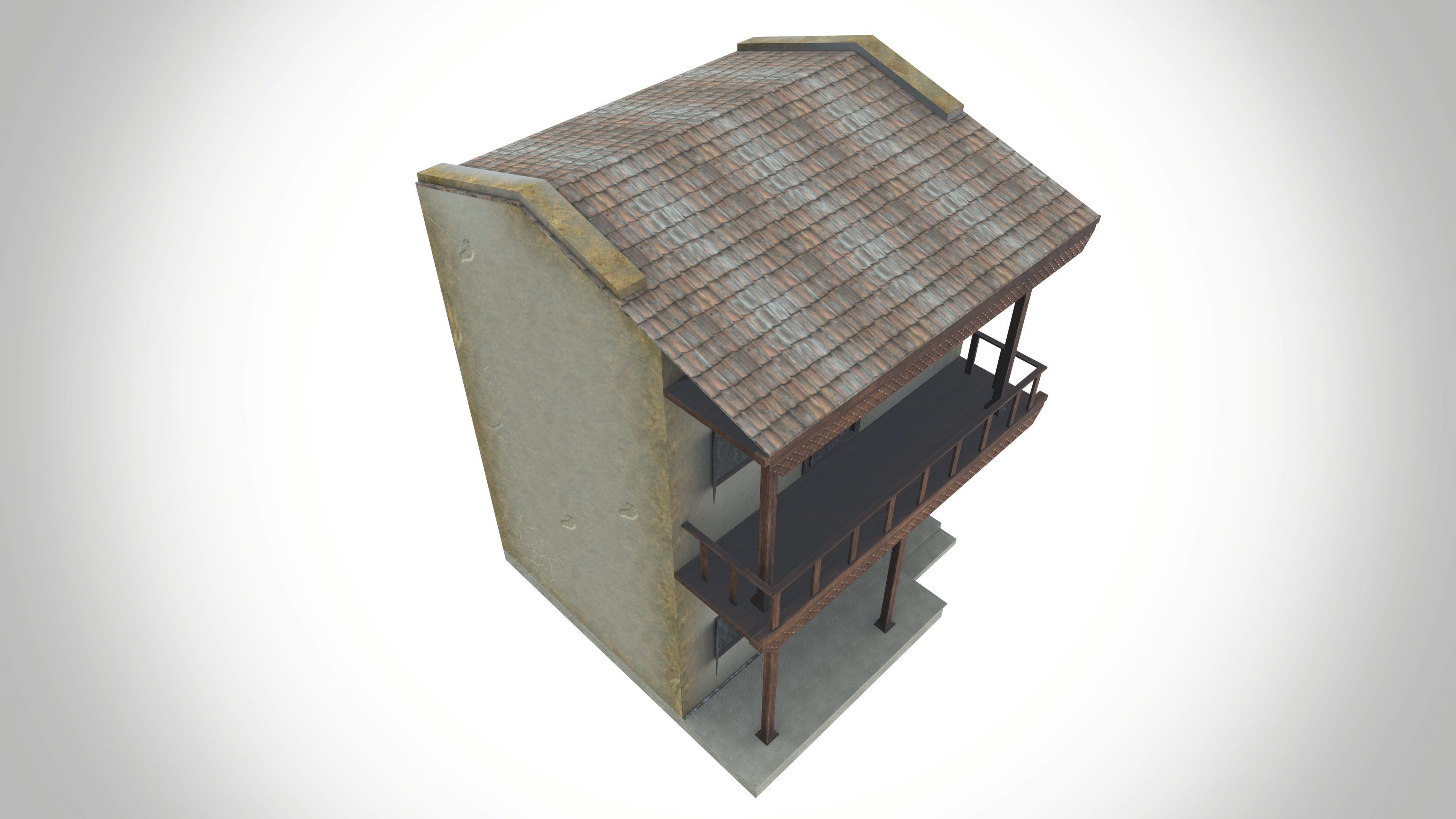 Double story village house Low-poly 3D model_7