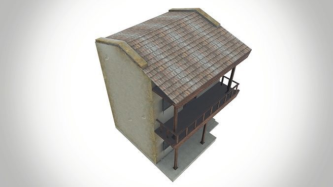 Double story village house Low-poly 3D model 7
