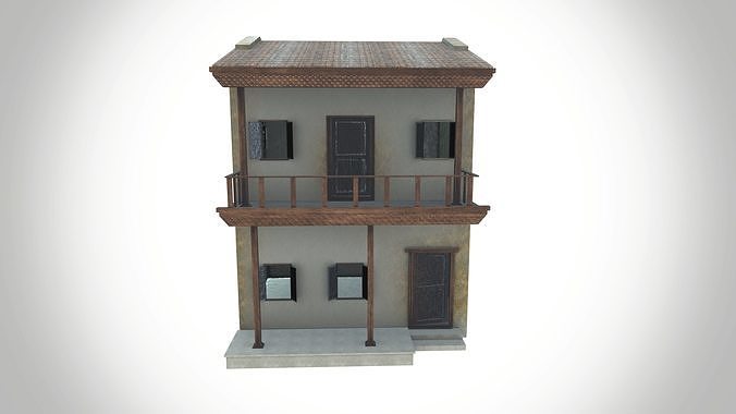 Double story village house Low-poly 3D model 3