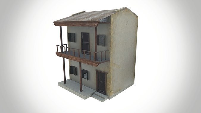 Double story village house Low-poly 3D model 2