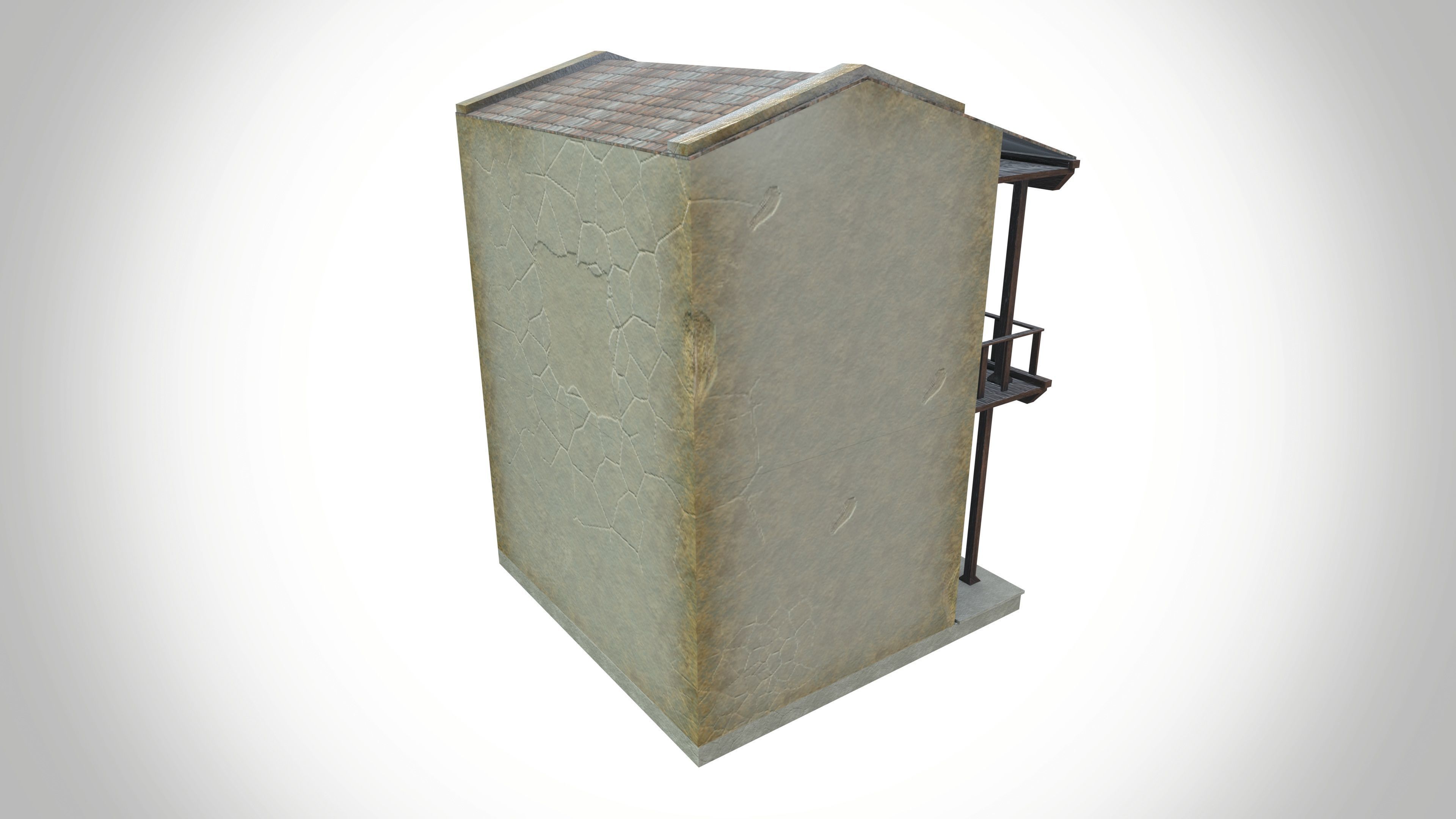 Double story village house Low-poly 3D model_4