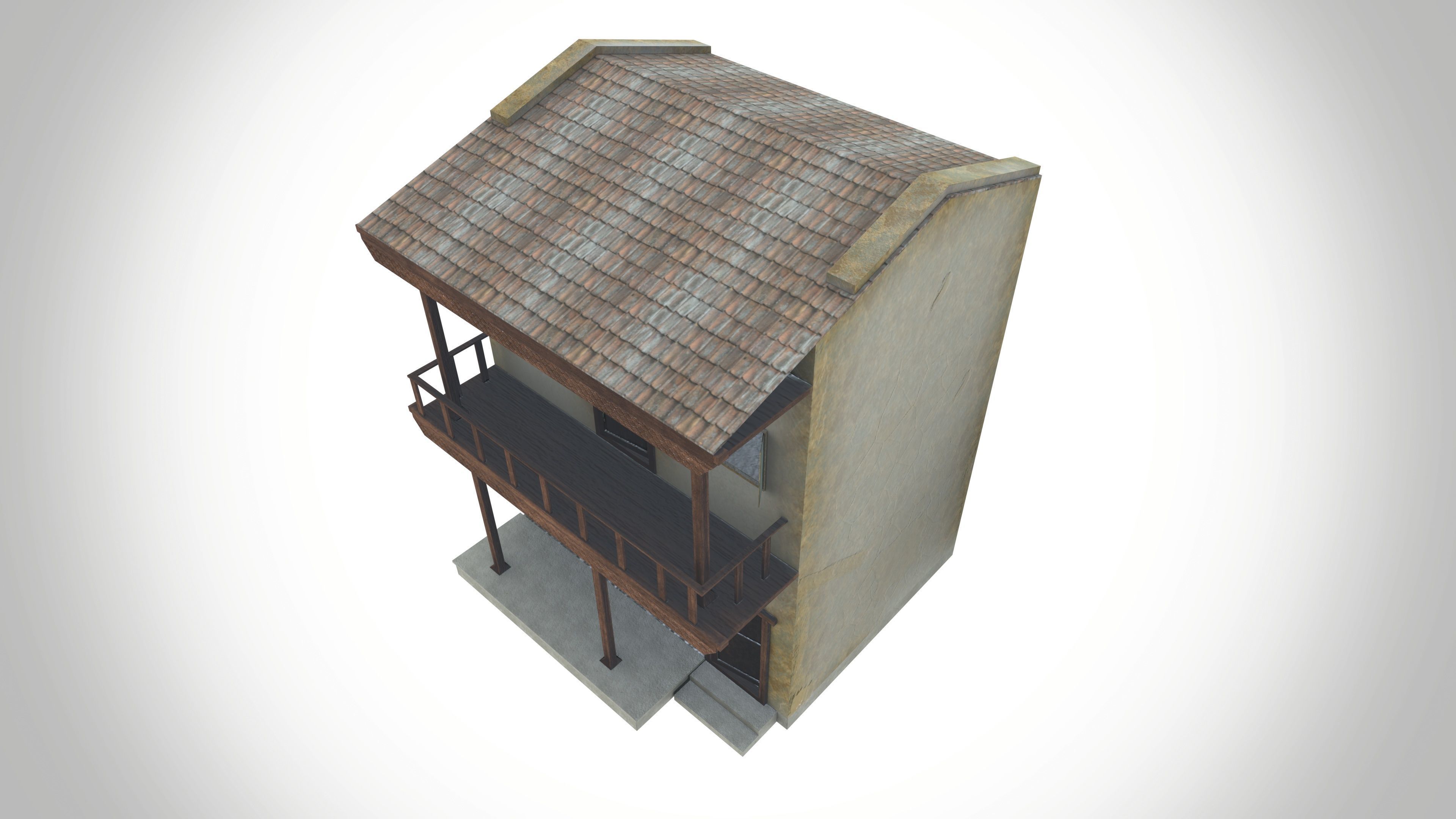 Double story village house Low-poly 3D model_6