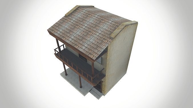 Double story village house Low-poly 3D model 6