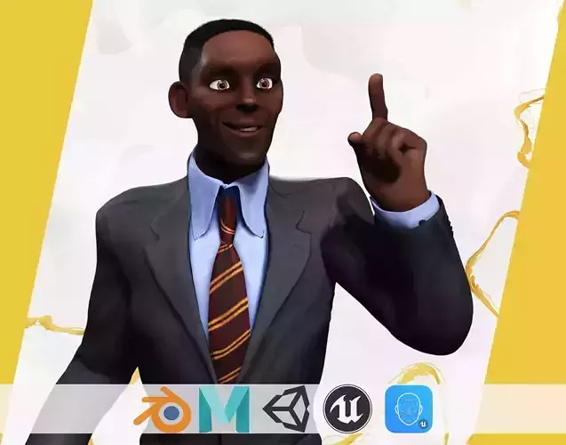 Toon Professional in Suit Businessman Low-poly 3D model