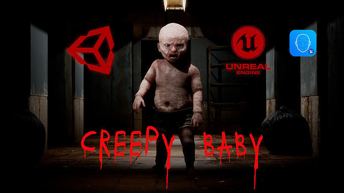 Creepy baby game character for Horror games Low-poly 3D model