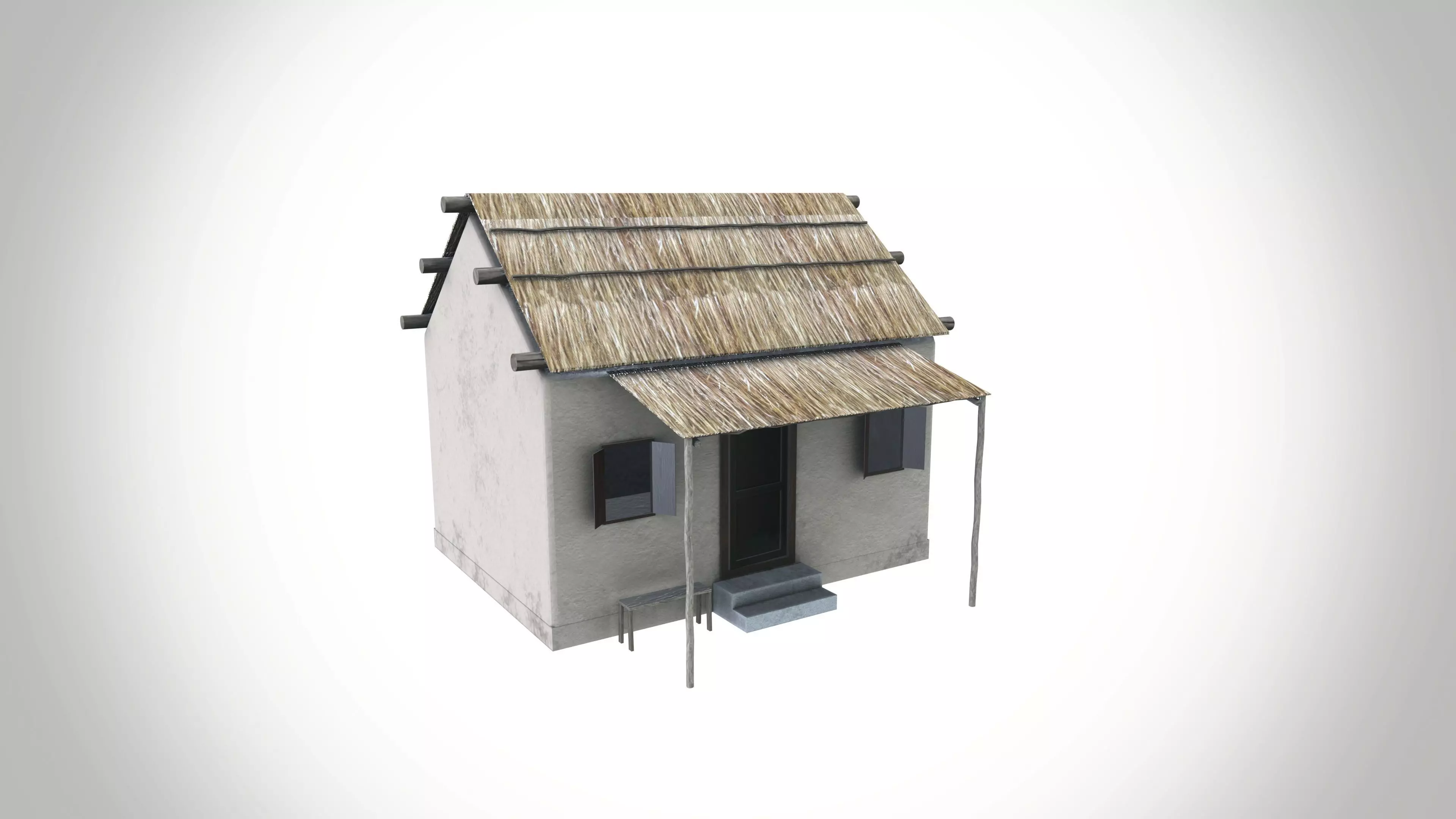 Straw Roof House Low-poly 3D model_0