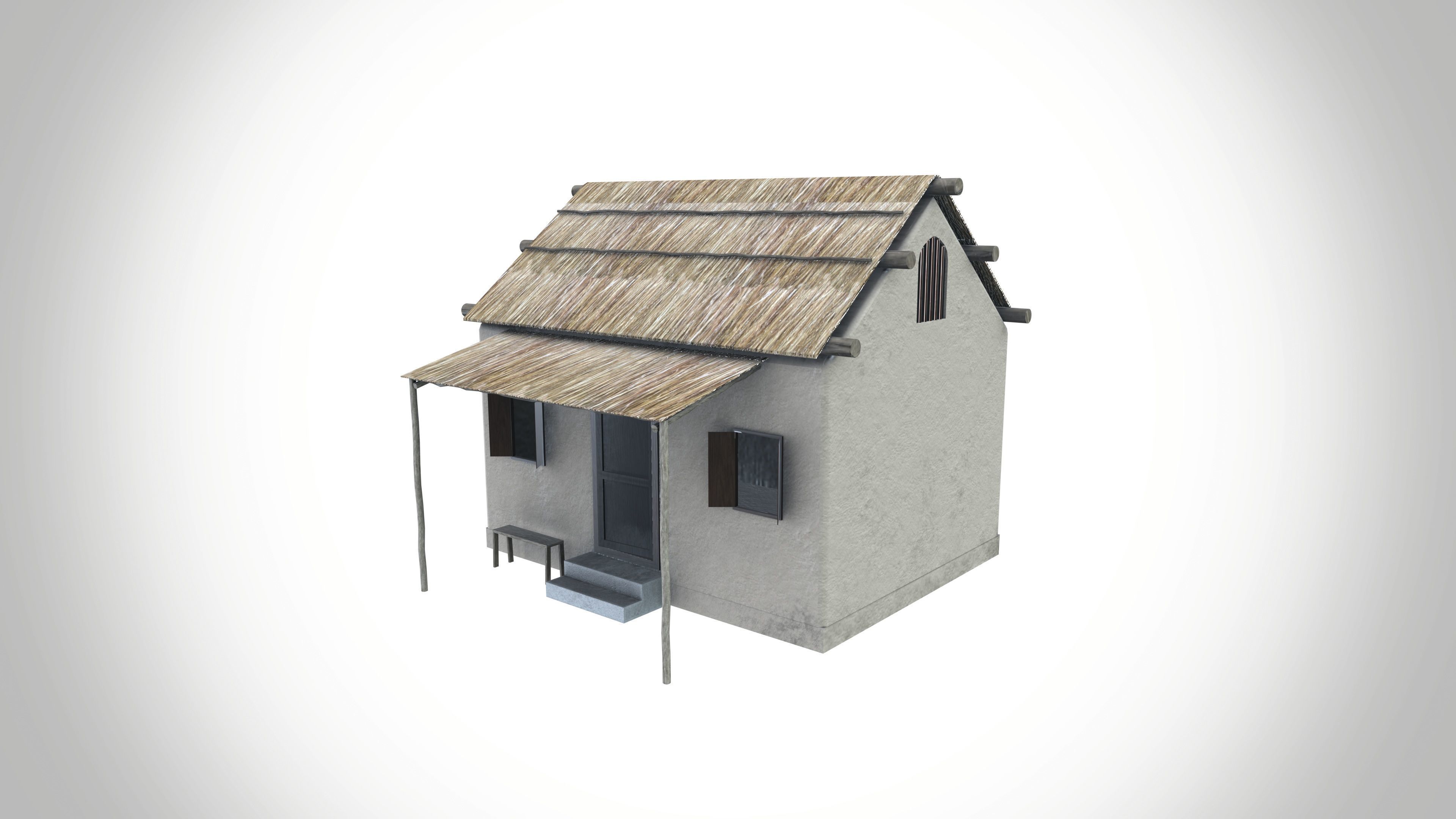 Straw Roof House Low-poly 3D model_4