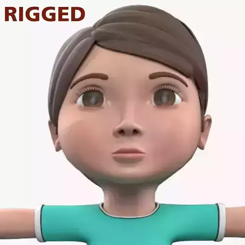 Cartoon Kid Character Nico With Rig Low-poly 3D model