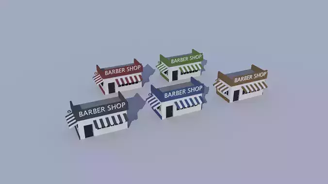 Cartoon Building Set Low Poly Building Commercial Barbershop Low-poly 3D model