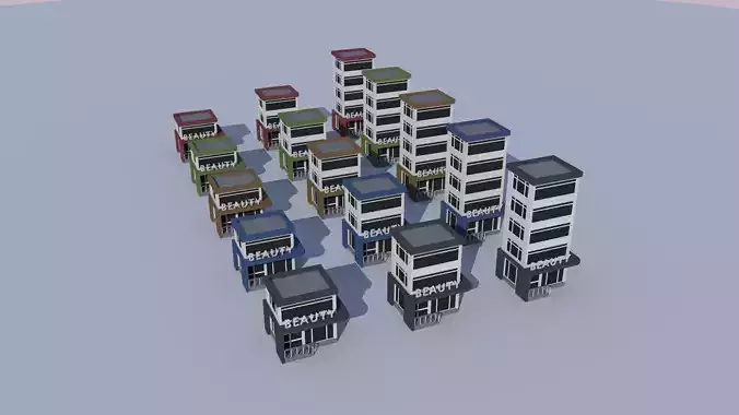 Cartoon Building Set Low Poly Building Commercial Beauty