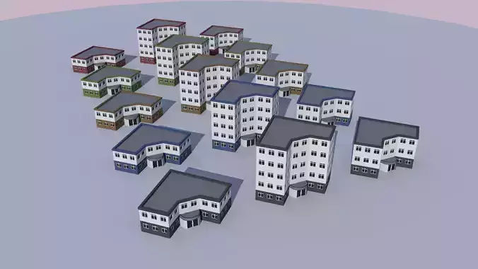 Cartoon Building Low Poly Building Commercial Corner Hotel Low-poly 3D model