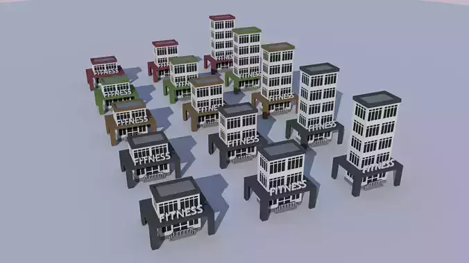 Cartoon Building Low Poly Building Commercial Fitness