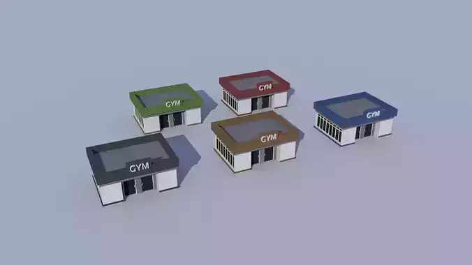 Cartoon Building Low Poly Building Commercial Gym