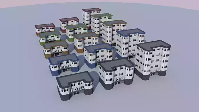 Cartoon Building Low Poly Building Commercial Hotel Low-poly 3D model